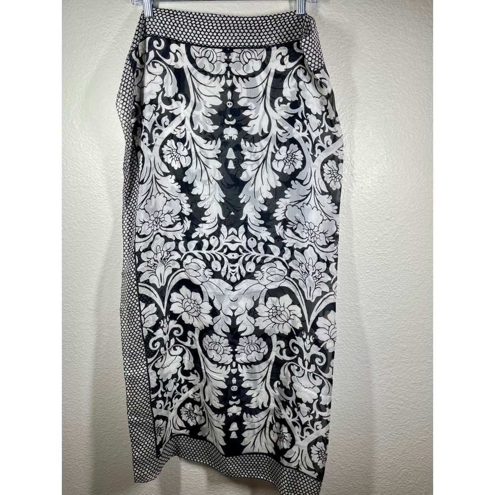 Magazine Silk Scarf Black White Damask Floral Print Sheer Accessory silk